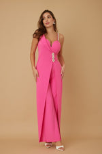 OPEN SLIT JEWEL STONE DETAIL JUMPSUIT