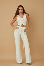 FLOWER DETAILED TOP AND PANTS SET