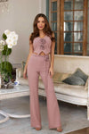 FLOWER DETAILED TOP AND PANTS SET