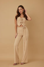 FLOWER DETAILED TOP AND PANTS SET