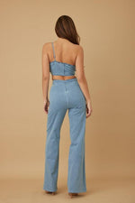 SINGLE STRAP WRAP FLOWER DENIM PANT SET