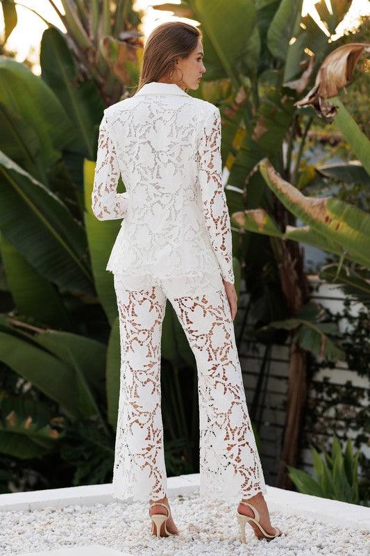 LACE WHITE BLAZER WITH MATCHING BELL PANT