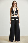 RIBBED CHANEL INSPIRED KNIT GOLD BUTTON TOP PANT 2-PC SET