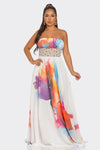 OFF-SHOULDER SLEEVELESS COLORFUL PRINTED  MAXI DRESS