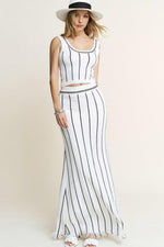 Striped Knit Top and Fringe Maxi Skirt