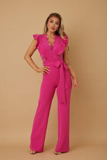 LAYERED RUFFLE CROCHET STYLE JUMPSUIT