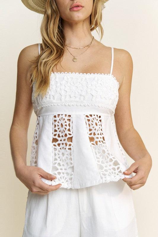 CROCHET DETAIL TOP AND PANTS SET