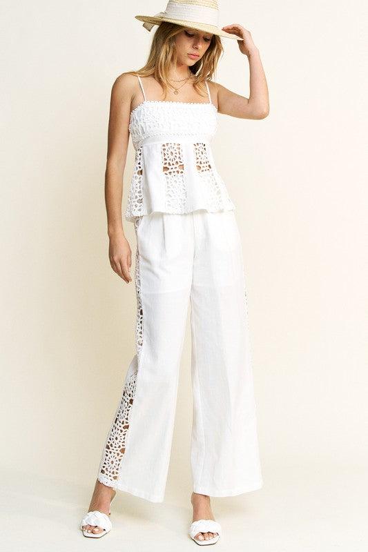 CROCHET DETAIL TOP AND PANTS SET