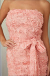 SCRUNCHED ROSY BELT STRAPLESS DRESS