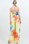 FLORAL PLEATED STRAPLESS WIDE LEG JUMPSUIT