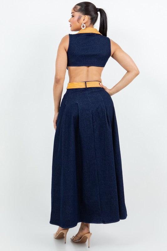 Denim Maxi Dress with Slits open waist