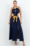 Denim Maxi Dress with Slits open waist