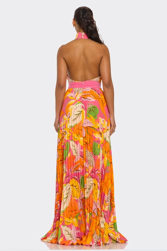 Tropical Radiance Halter Maxi Dress