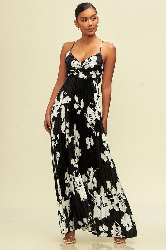 FLORAL PLEATED MAXI DRESS - PRIVILEGE 