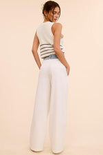 DENIM WAISTBAND SOLID WIDE LEG TROUSER PANT