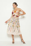 3D Floral Embroidered Tulle Midi Dress