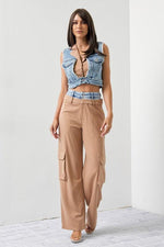 DENIM VEST WITH CARGO PANT TWO TONE SET