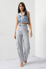 DENIM VEST WITH CARGO PANT TWO TONE SET