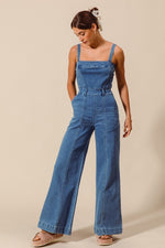 WIDE LEG BOOTCUT DENIM JUMPSUIT WITH BACK ZIPPER