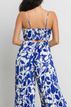 PRINTED V-NECK OPEN BACK PLEATED JUMPSUIT - PRIVILEGE 