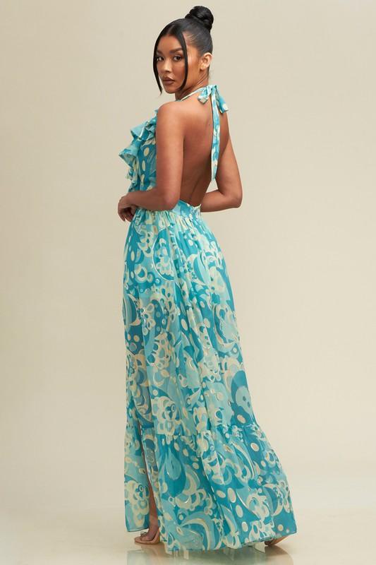 RIVERA RUFFLE MAXI DRESS - PRIVILEGE 