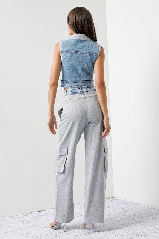 DENIM VEST WITH CARGO PANT TWO TONE SET