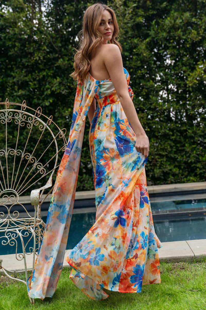 ONE SHOULDER FLORAL MAXI DRESS