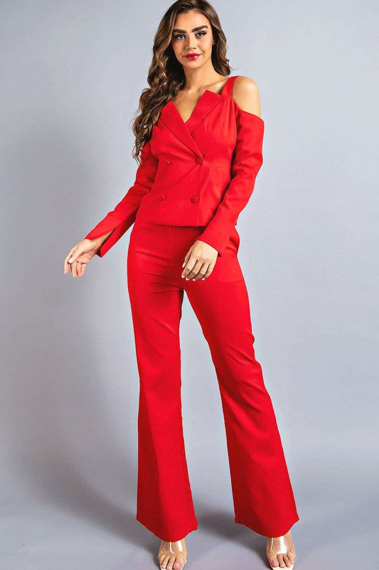 CUTOUT SLEEVED SUIT 2PC SET - PRIVILEGE 