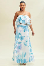 RUFFLE TUBE  TOP WITH PLEADED MAXI SKIRT SET