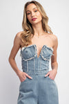 TUBE DISTRESSED DENIM JUMPSUIT - PRIVILEGE 