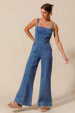 WIDE LEG BOOTCUT DENIM JUMPSUIT WITH BACK ZIPPER