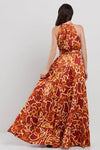 PRINTED HALTER NECK WITH METAL TIERED MAXI DRESS