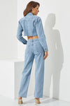 Denim crop jacket and trouser 2pc set - PRIVILEGE 