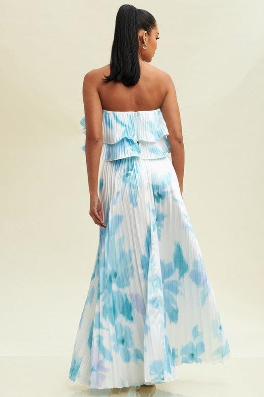 RUFFLE TUBE  TOP WITH PLEADED MAXI SKIRT SET