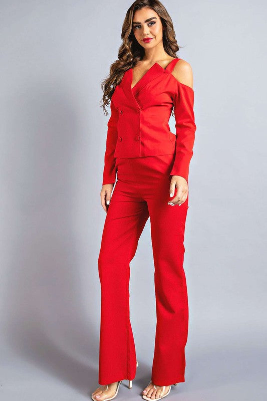 CUTOUT SLEEVED SUIT 2PC SET - PRIVILEGE 