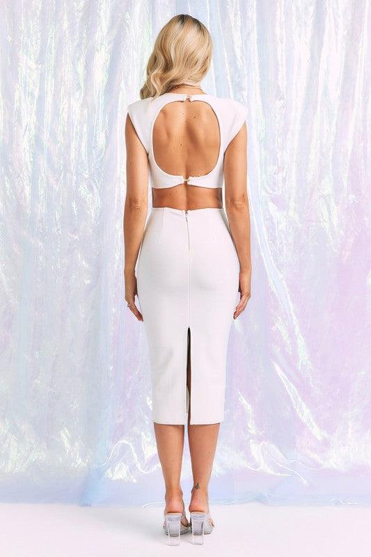 BANDAGE CRISS CROSS MIDI DRESS