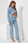 Denim crop jacket and trouser 2pc set - PRIVILEGE 