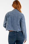 Crystal Studded Collar Yoke Twill Denim Jacket - PRIVILEGE 