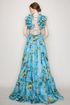 Organza Ruffle Shoulders Floral Tulle Maxi Dress