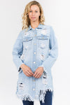 DISTRESSED LONG LENGTH DENIM JACKET - PRIVILEGE 