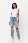 High Rise Distress Light Blue Crop Straight - PRIVILEGE 