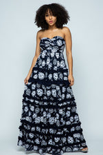 TIERED FLORAL PRINT MAXI TUBE DRESS - PRIVILEGE 