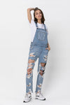 Boyfriend Distress Frayed Hem Overalls - PRIVILEGE 