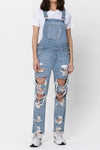 Boyfriend Distress Frayed Hem Overalls - PRIVILEGE 