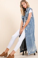 SLEEVELESS DENIM DISTRESS LONG DENIM JACKET - PRIVILEGE 