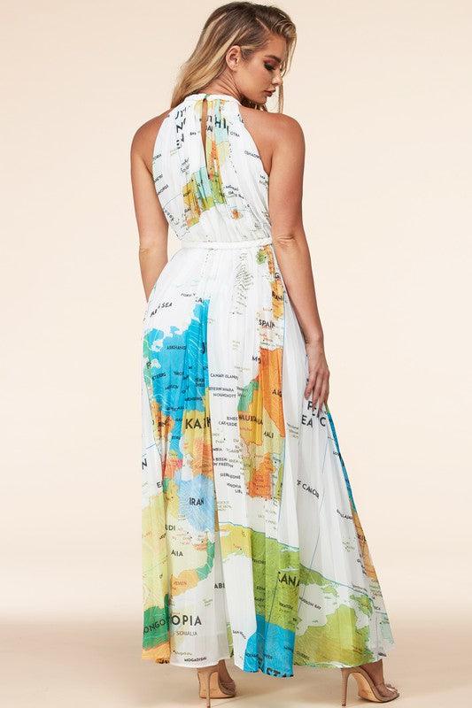 WORLD TOUR PRINT ACCORIDAN MAXI DRESS - PRIVILEGE 