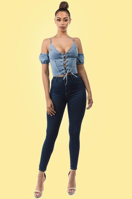 Denim criss cross top - PRIVILEGE 