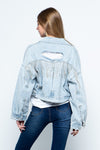 RHINESTONE FRINGE DISTRESSED DENIM JACKET - PRIVILEGE 