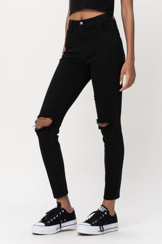 High Rise Distress Ankle Skinny - PRIVILEGE 