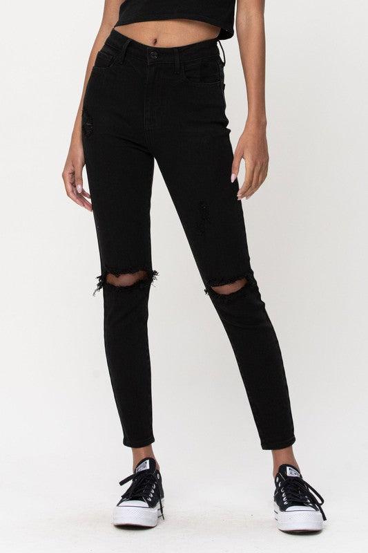 High Rise Distress Ankle Skinny - PRIVILEGE 